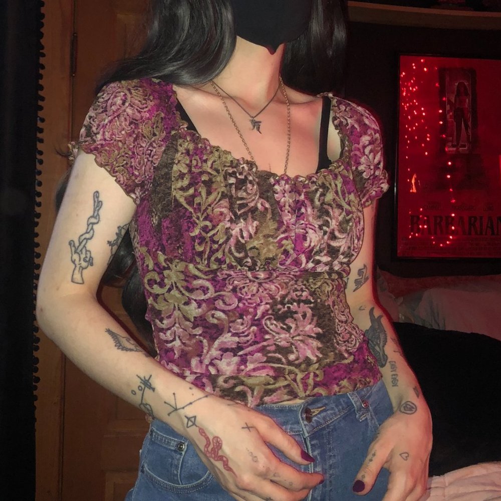 Women's Vintage Sheer Pattern Top - Size Medium